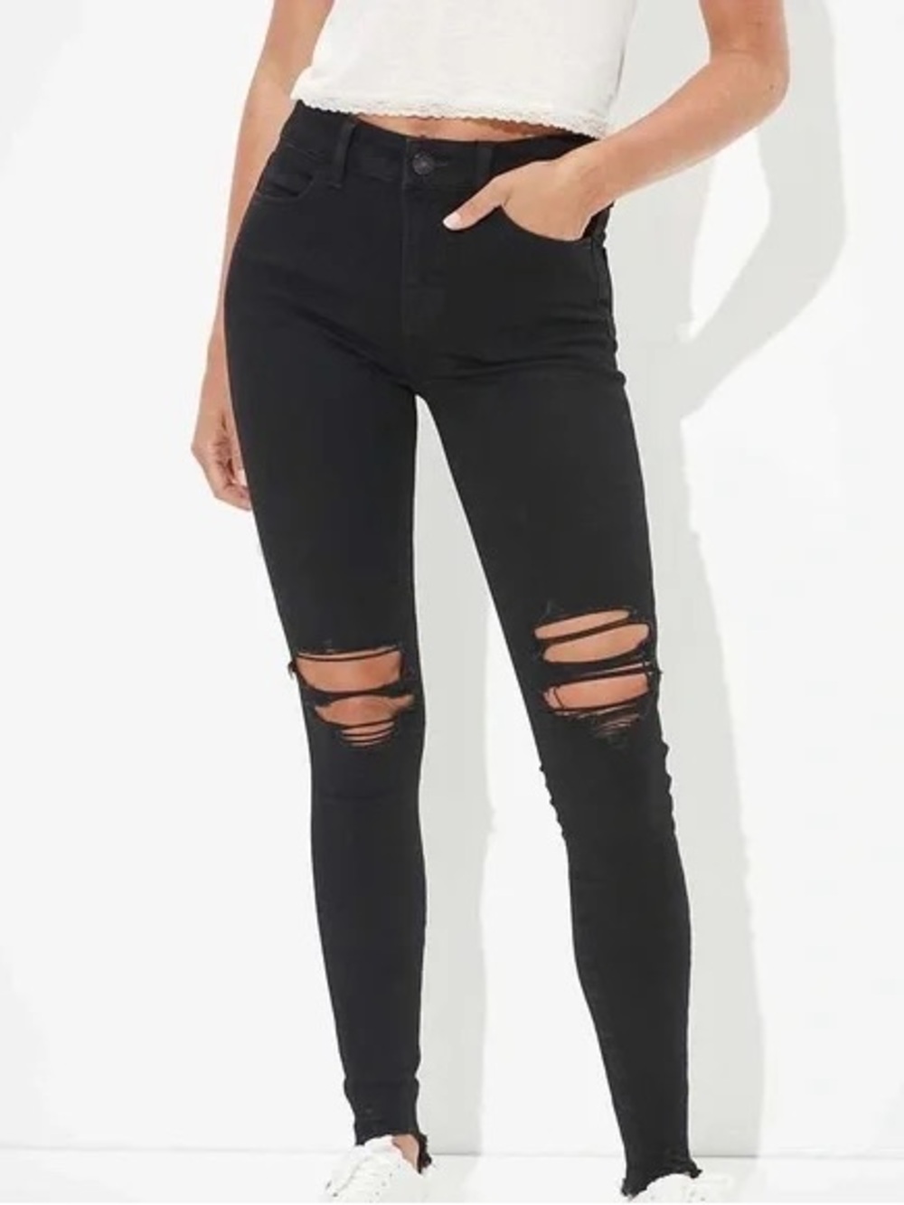 American Eagle Outfitters Black Ripped Hi-Rise Jegging